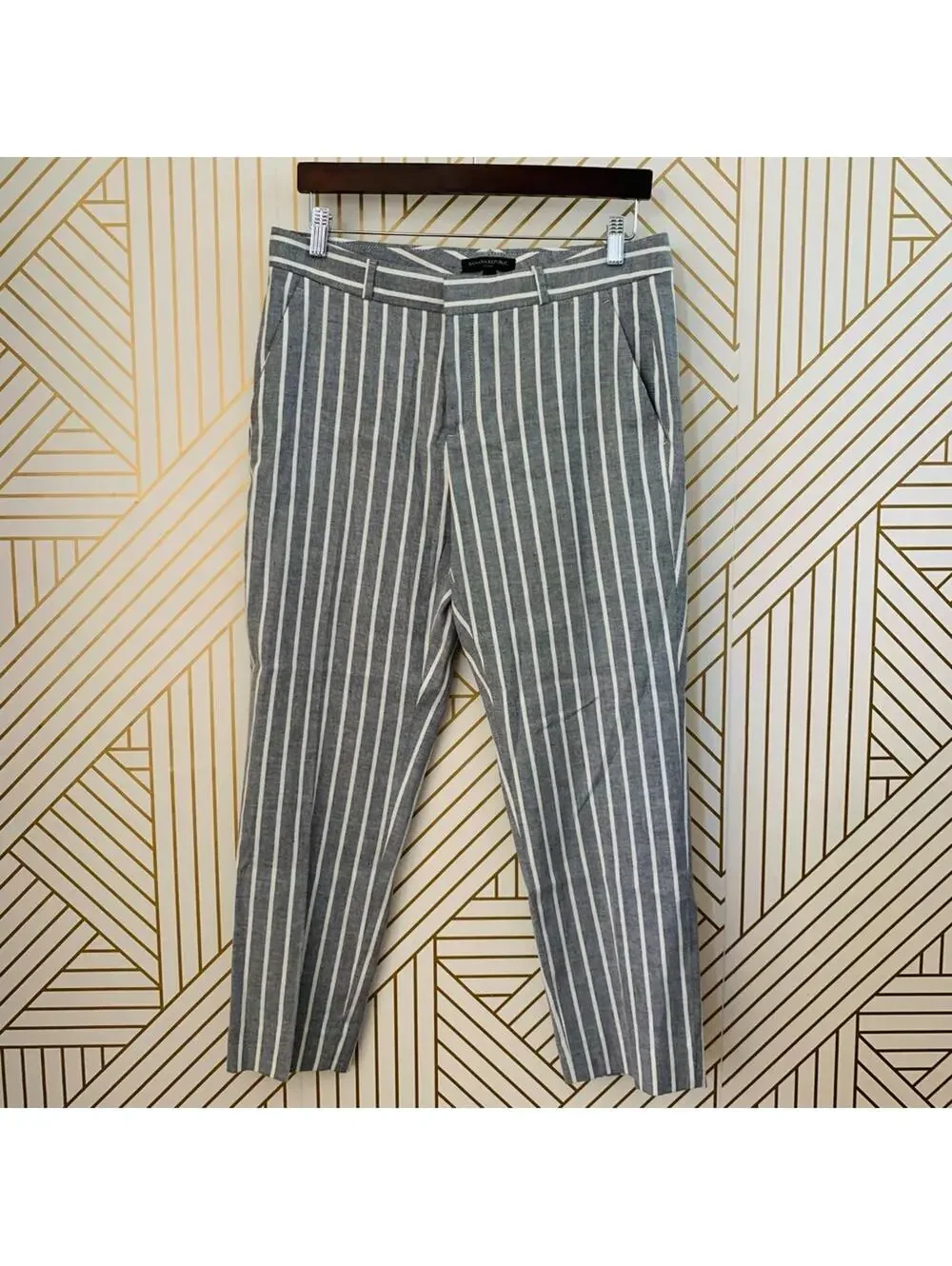 Banana Republic Avery Linen Cotton Stretch Stripe Striped Pants ankle cropped 10